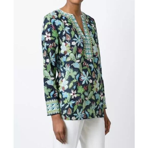 Tory Burch Women's Garden Wisteria Embellished Floral Top Size 2 - Picture 1 of 9